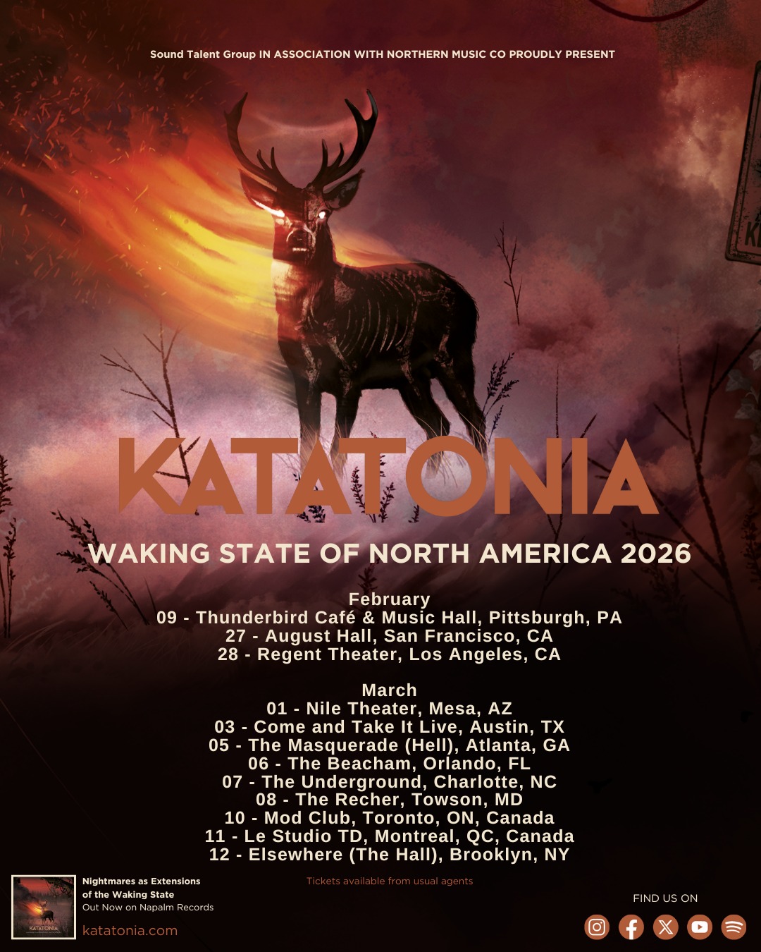 Katatonia Waking State Of North America Tour Poster 2026